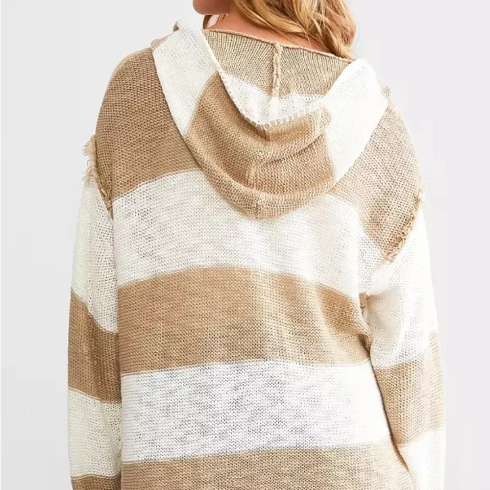 BKE Open Weave Striped Sweater with hood - Picture 3 of 10